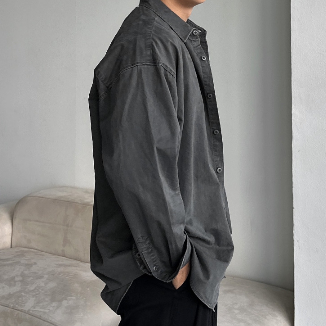 남자 머파 오버핏 봄 가을 면 피그먼트 워싱 긴팔 셔츠 이미지 6