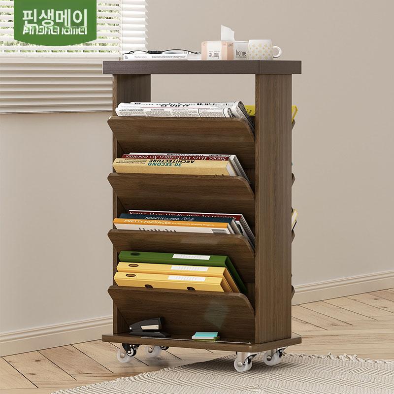 이동식 책장 원목 틈새 책꽂이 4단 북 책장 바퀴 카트 내추럴 - 상세 이미지 5