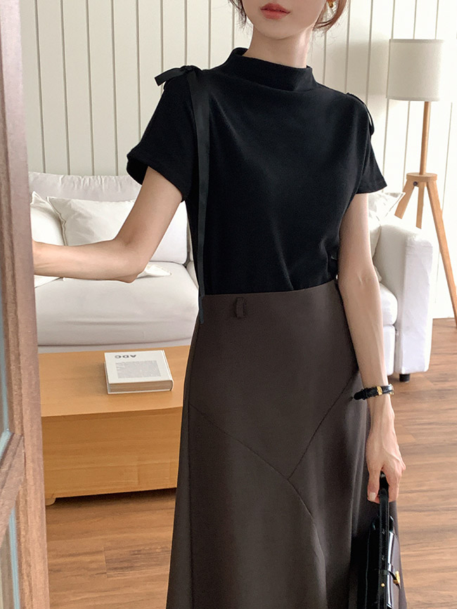 반하이넥 숄더 리본 반팔 티셔츠 ts4724 - 상세 이미지 5