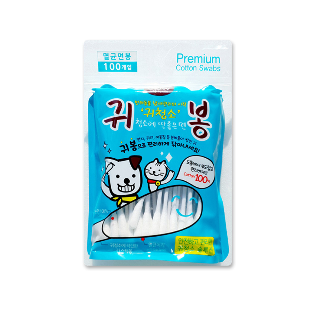 에티펫 강아지 고양이 귀청소 귀봉 면봉 100P, 1개 - 상품 이미지