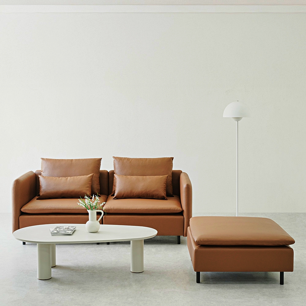 동서가구 모디퍼 가죽 모듈소파 스툴포함, 카멜, 3인용