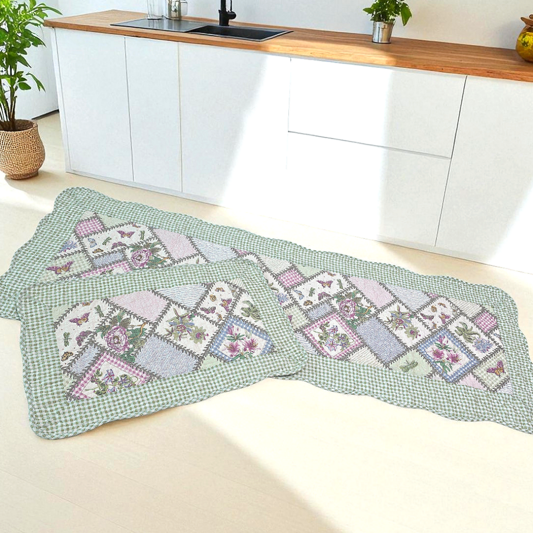 홈집합 면 누빔 미끄럼방지 주방 부엌 발매트 사계절용 빈티지 리본, 50x130cm