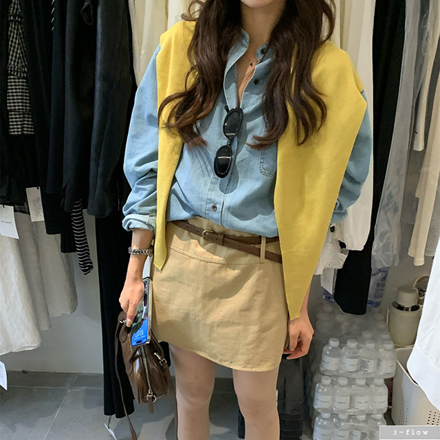 누아 오버핏 데님 카라넥 하프 셔츠 2col 가을 봄 루즈핏 박시 코튼 빈티지 제이플로우 - 상세 이미지 3