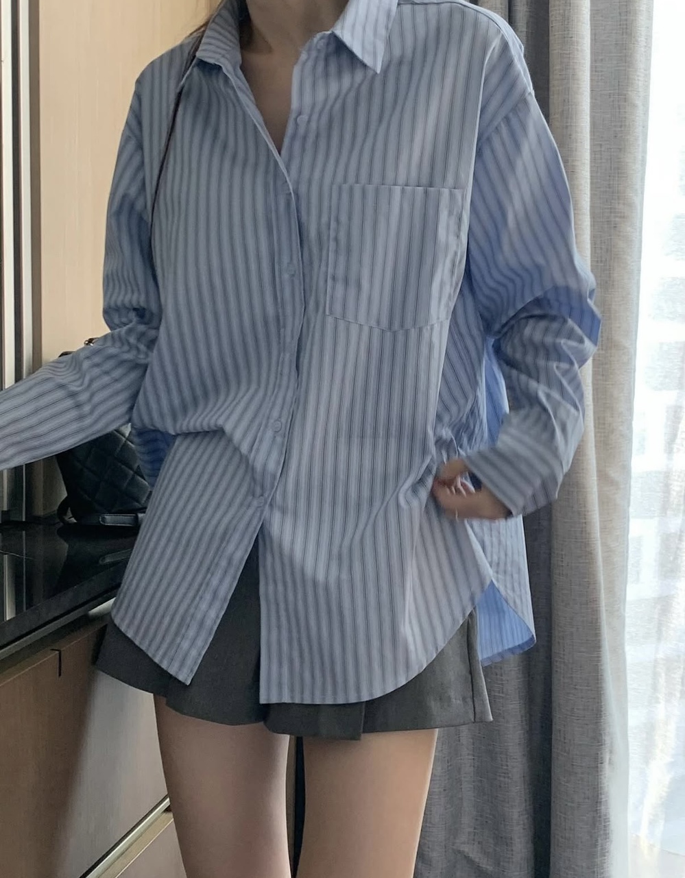 데일리 오버핏 스트라이프 코튼 셔츠 남방 - 상세 이미지 3