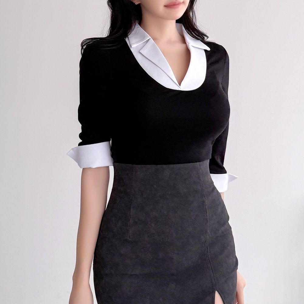 미바릴 카라티 레이어드 배색 하객룩 AF1770 - 상세 이미지 4