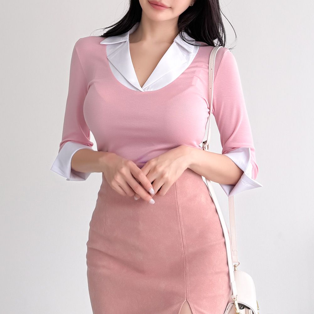 미바릴 카라티 레이어드 배색 하객룩 AF1770 - 상세 이미지 2