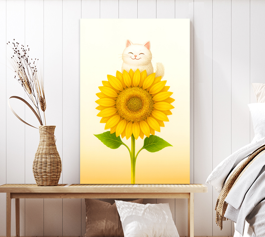 아기 고양이 해바라기 꽃 그림 돈들어오는 아이방 거실 인테리어 액자 중형 - 상세 이미지 3