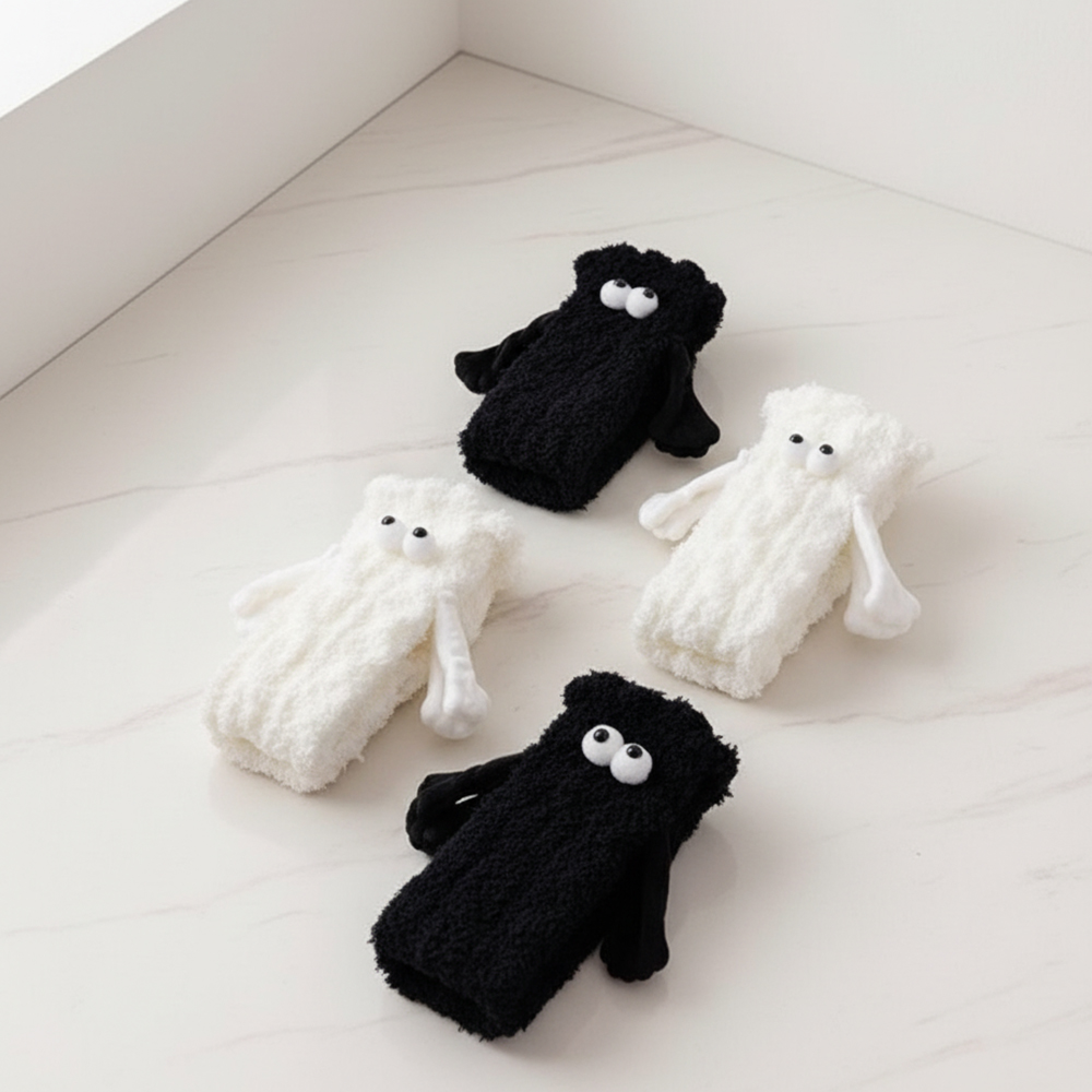 귀여운 손잡는 수면양말 커플 선물 우정 웃긴 양말 자석 고양이수면양말