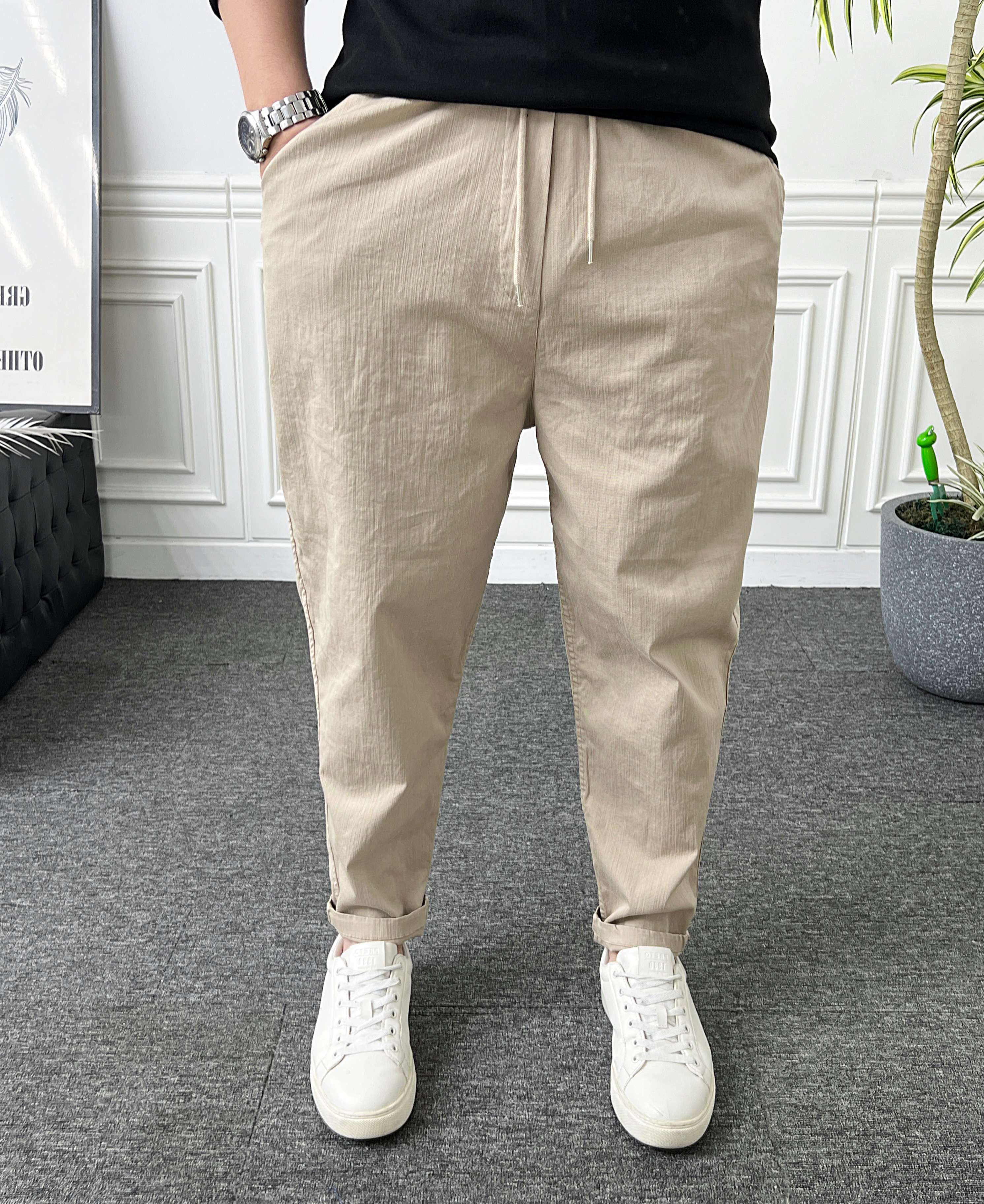 남자 면바지 밴딩 스판 바이오 워싱 배기 벌룬팬츠 - 상세 이미지 4