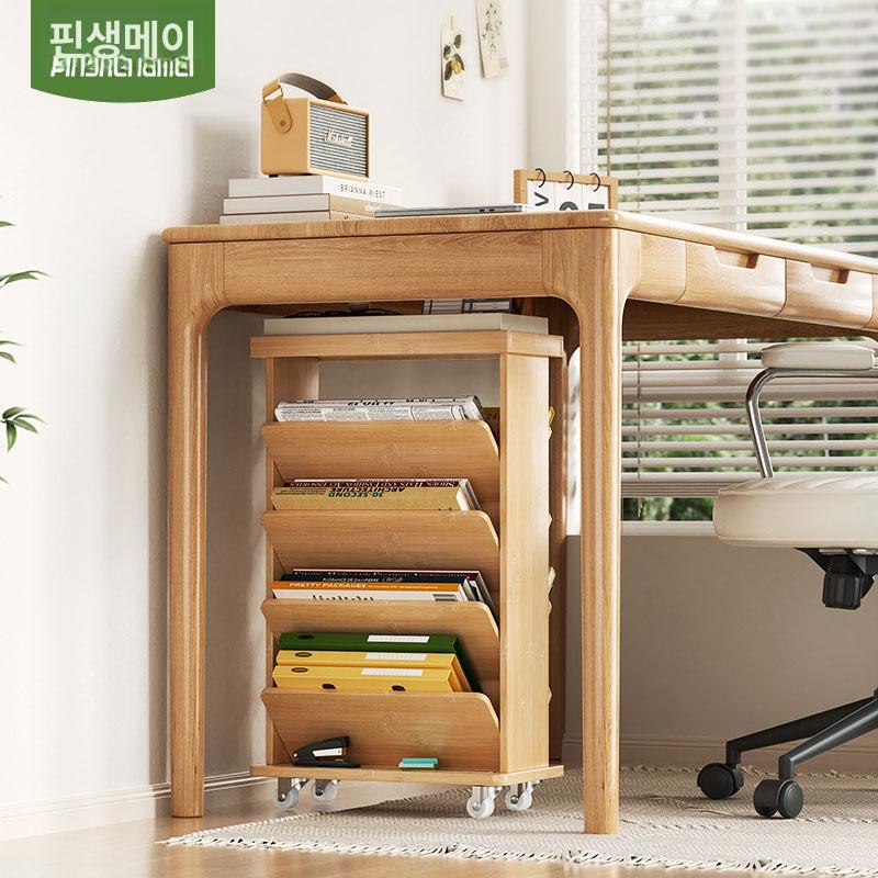 이동식 책장 원목 틈새 책꽂이 4단 북 책장 바퀴 카트 내추럴 - 상세 이미지 3