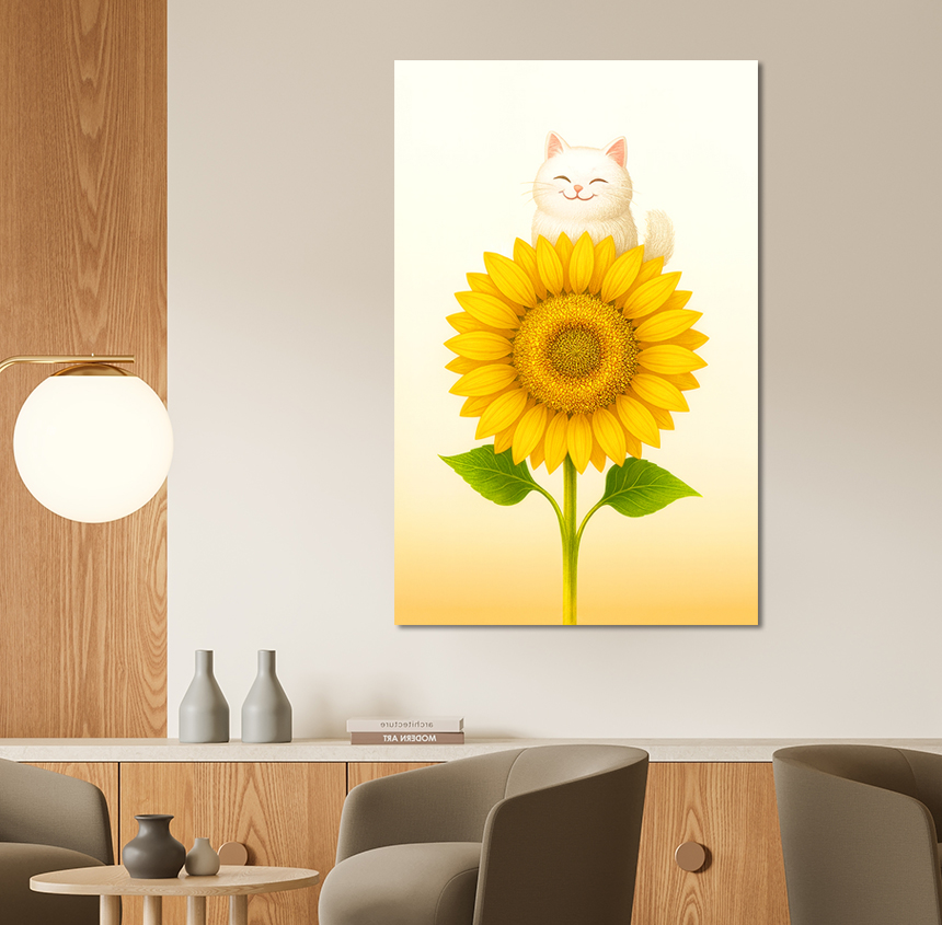 아기 고양이 해바라기 꽃 그림 돈들어오는 아이방 거실 인테리어 액자 중형 - 상세 이미지 2