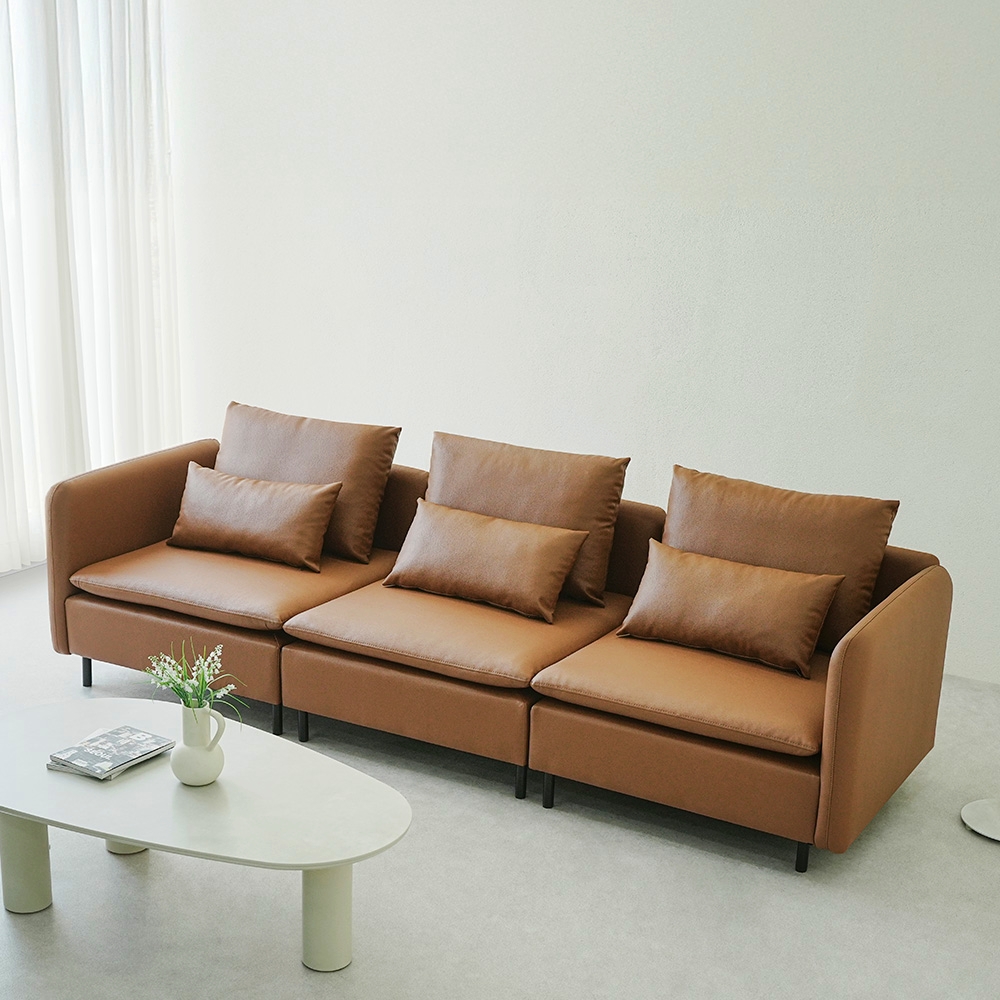 동서가구 모디퍼 가죽 모듈소파 스툴미포함, 카멜, 4인용