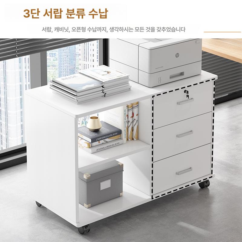 프린터기 받침대 서랍 수납장 사무실 책장 선반형 캐비닛 3단 2문 이동식 수납 가구 1단 1문 블랙오크 40x36x56 - 상세 이미지 3