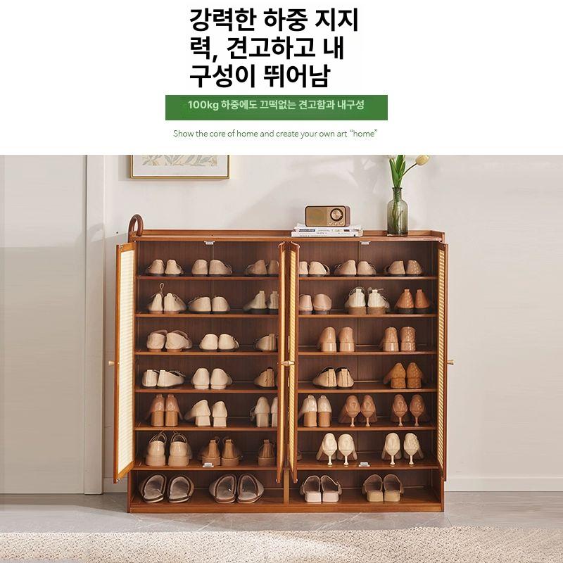 우드 신발장 대나무 신발보관장 원룸 인테리어 수납 틈새 현관수납장 보관장 현관신발장 양문 6단 단단한 문 부츠 수납 포함 - 상세 이미지 3
