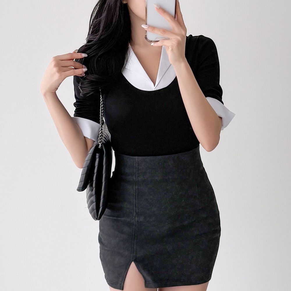 미바릴 카라티 레이어드 배색 하객룩 AF1770 - 상세 이미지 5