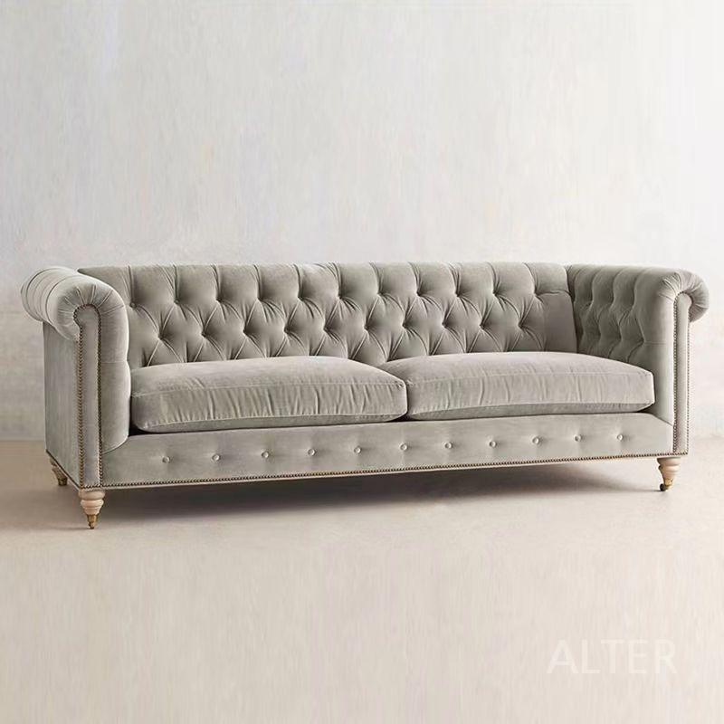 엔틱 패브릭 거실 소파 벨벳 팔걸이 다크그린 170x85cm - 상세 이미지 4