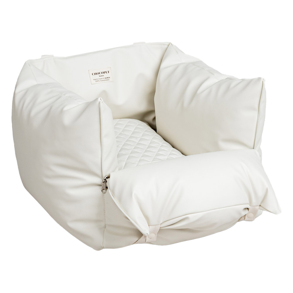 초코펫하우스 강아지 카시트 애견 차량용 소형 중형 대형 로얄 사각 카시트 아이보리, 싱글 제품 이미지