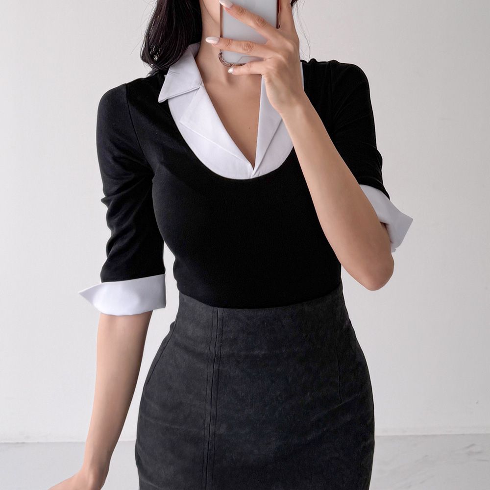 미바릴 카라티 레이어드 배색 하객룩 AF1770 - 상세 이미지 3