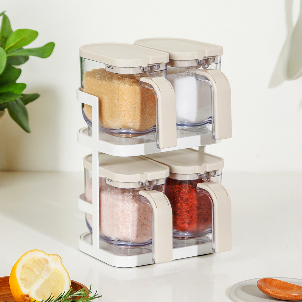 밀폐 양념통세트 양념 조미료통 소금통 스푼 380ml 4개 2단 선반