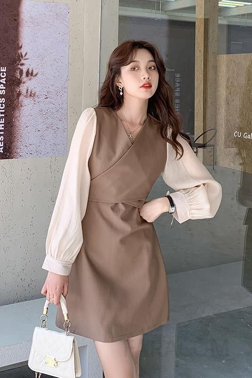 가을 V넥 허리 타이 슬림 롱드레스 여성 기질 가을롱원피스 스타일리시한 외출룩 데일리웨어 편안한 착용감 트렌디한 디자인 - 상세 이미지 5