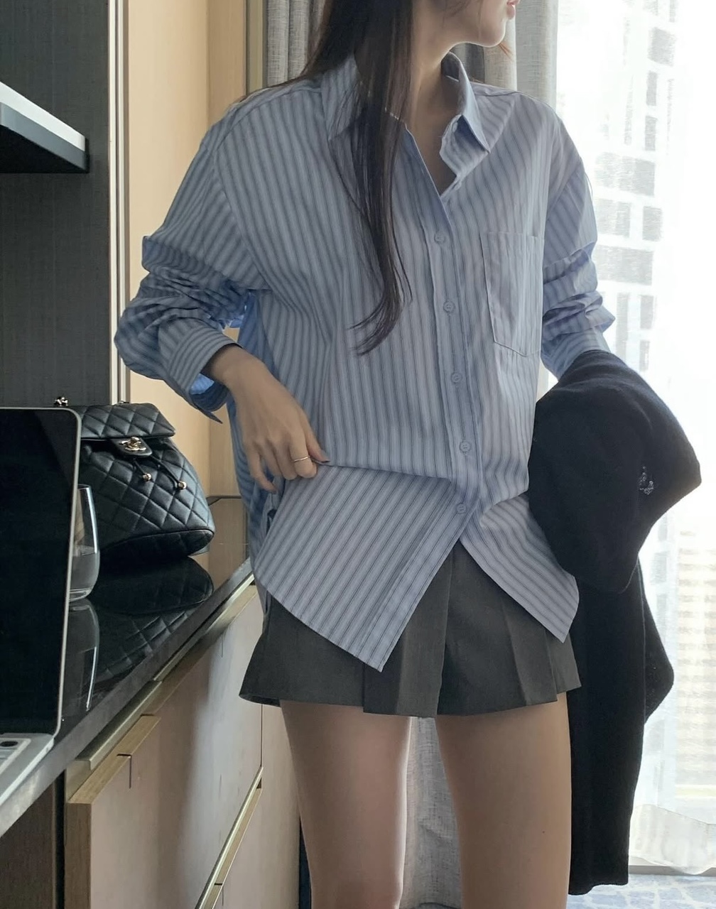 데일리 오버핏 스트라이프 코튼 셔츠 남방 - 상세 이미지 2