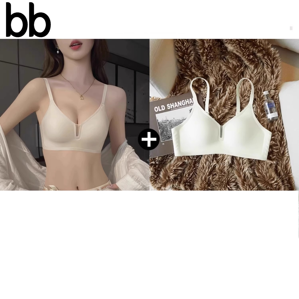 무봉제 브라 심리스 속옷 탑 수면 들뜸없는 여름 요가 노와이어 스포츠 골프 브라렛 스킨+화이트(2개) S(70AB 권장) - 상품 이미지