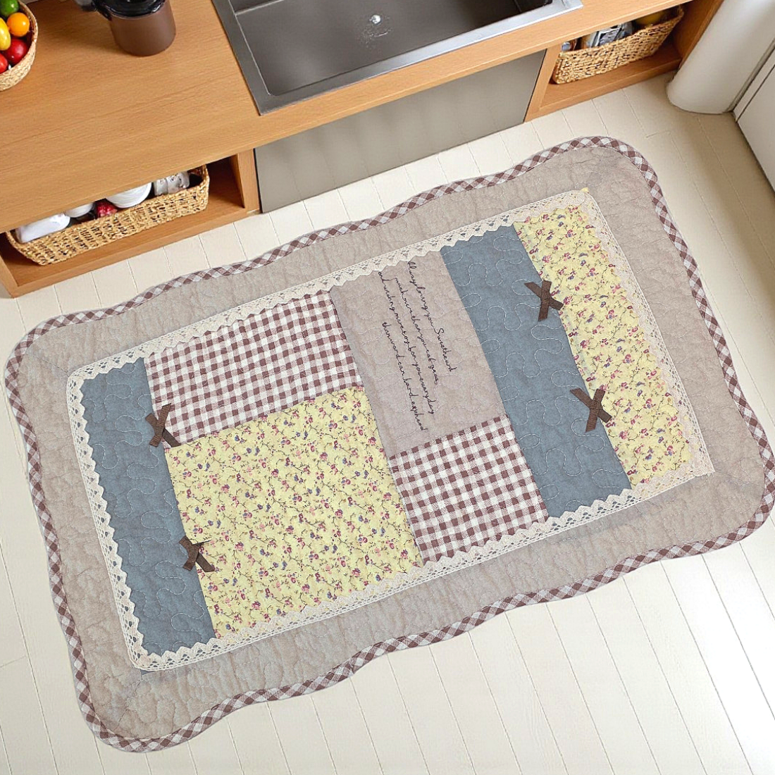 홈집합 면 누빔 미끄럼방지 주방 부엌 발매트 사계절용 빈티지 리본, 50x130cm
