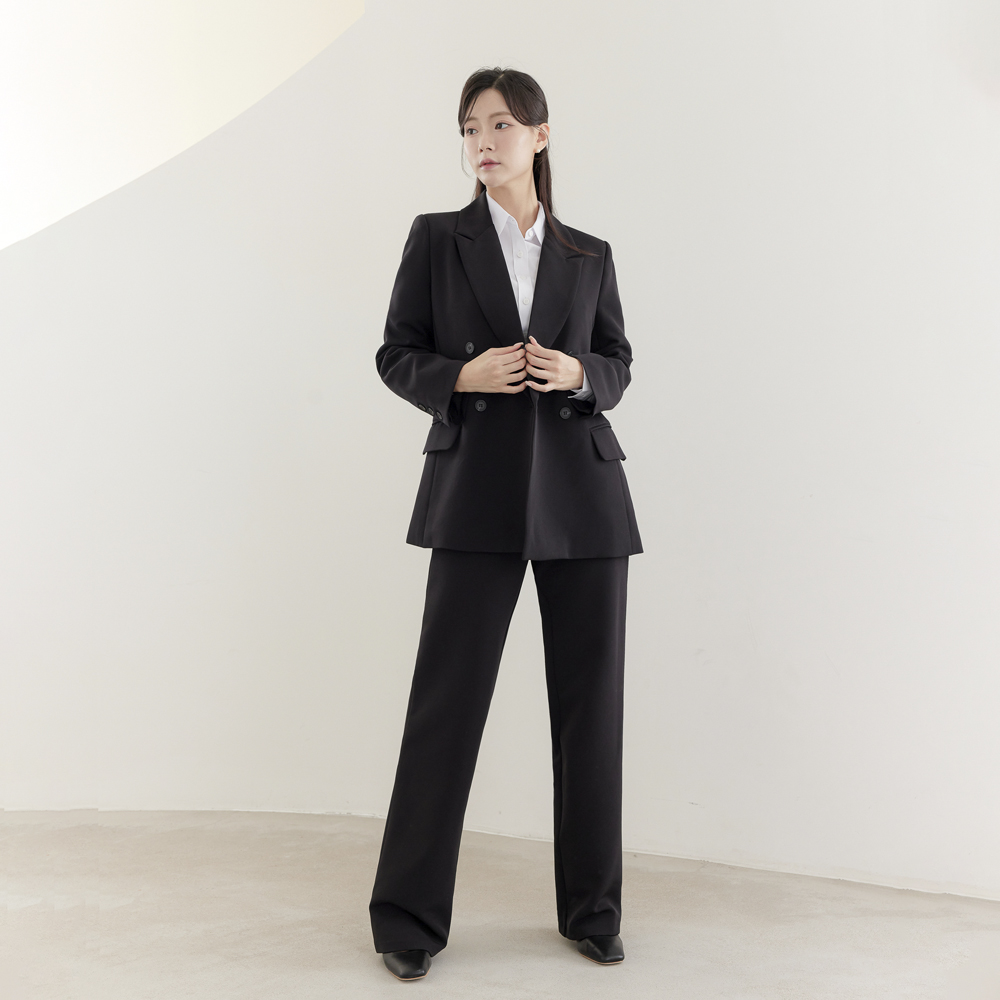 여성 세미 정장 캐주얼 비즈니스 면접 투피스 자켓 슬랙스 셋업 빅사이즈 [델리아 바지세트] - 상세 이미지 4