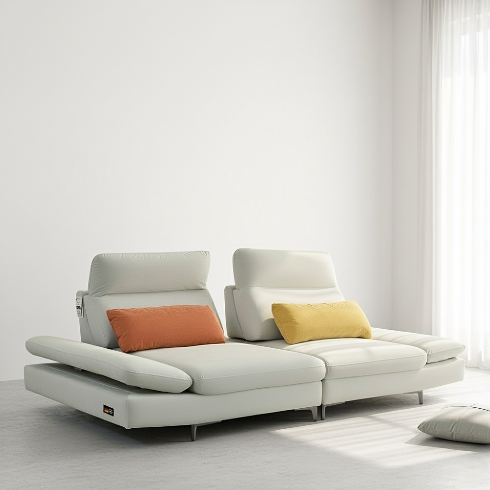 스코나 멜니체 타이보 아쿠아텍스 패브릭 좌방석확장 스윙 소파 스툴미포함, 연그레이, 3인용