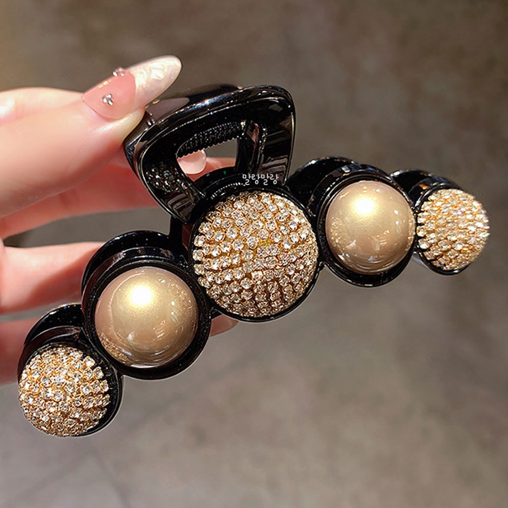 레트로 왕진주 올림머리삔 포인트 진주큐빅 머리집게핀 - 상세 이미지 2