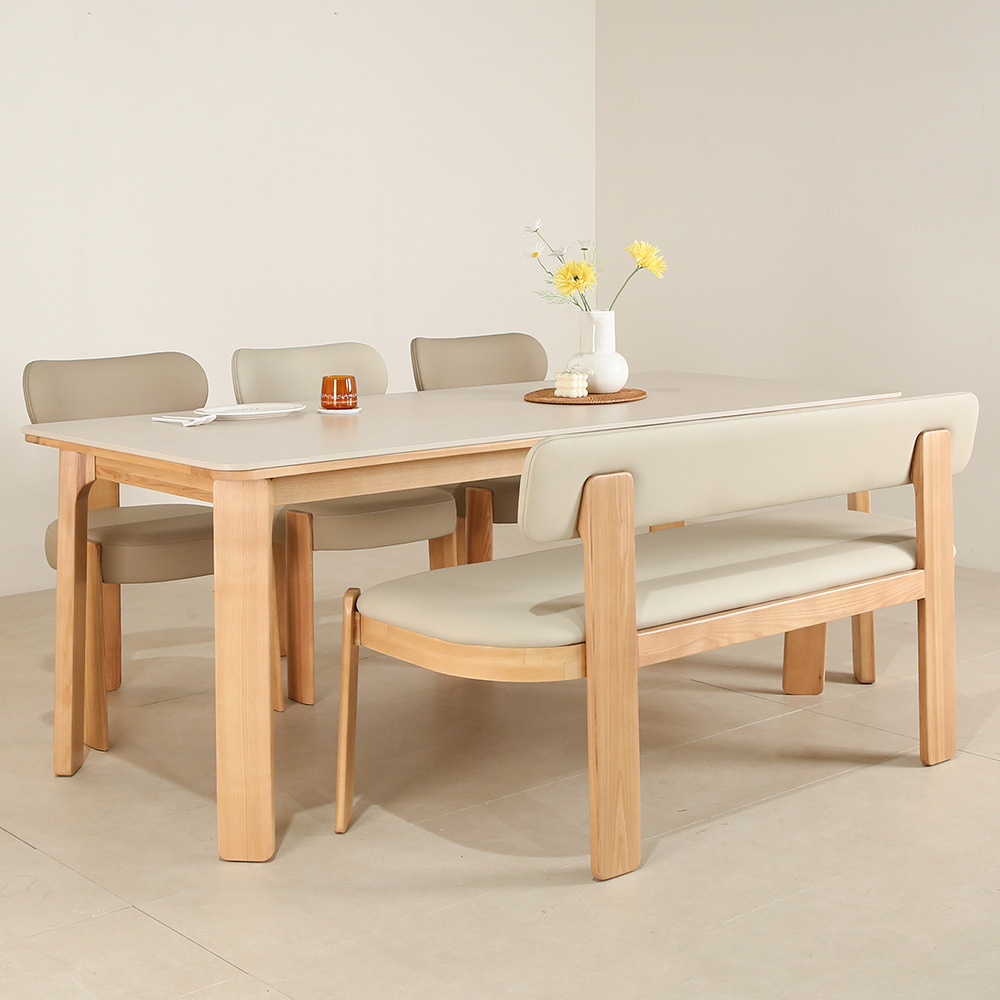 스코나 네브라 애쉬원목 가죽 3인 식탁 벤치 의자