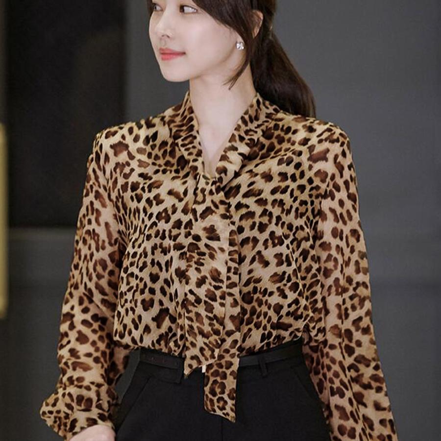 블라우스 호피무늬 여자 셔츠 긴팔 유니크 호피무늬 XL - 상세 이미지 3