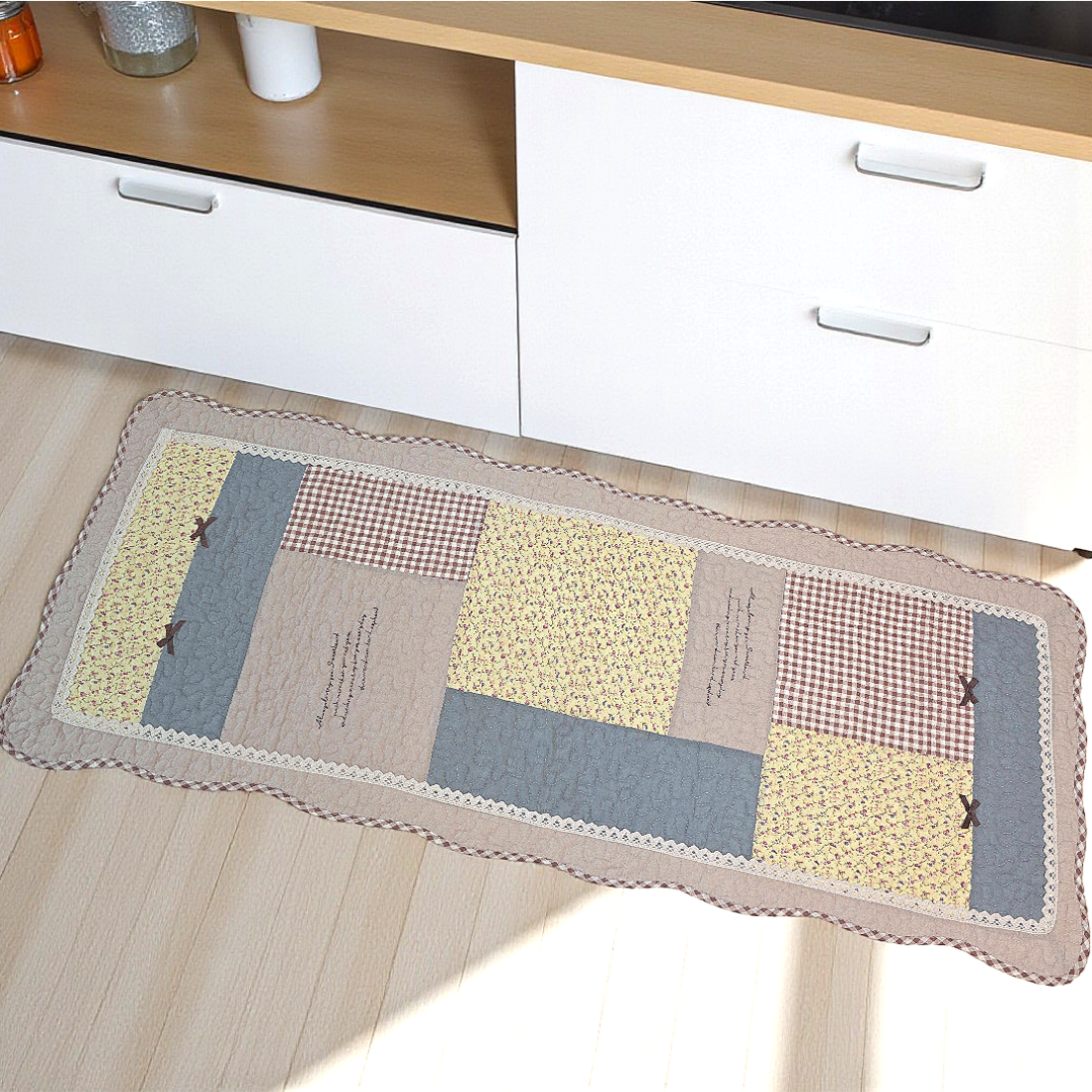 홈집합 면 누빔 미끄럼방지 주방 부엌 발매트 사계절용 빈티지 리본, 50x130cm