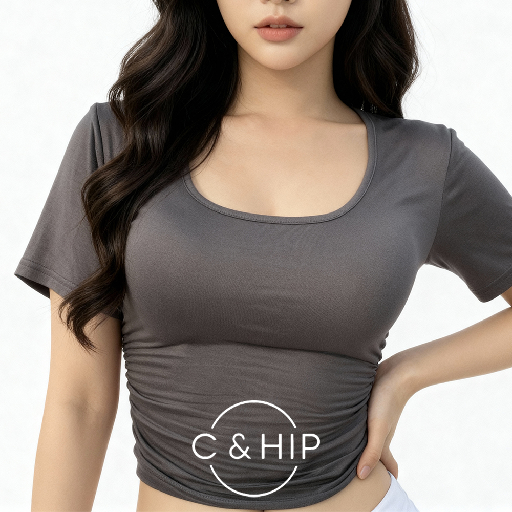 여름 레이온 스판 스퀘어넥 셔링 슬림 크롭 반팔 티셔츠 5color - 상품 이미지