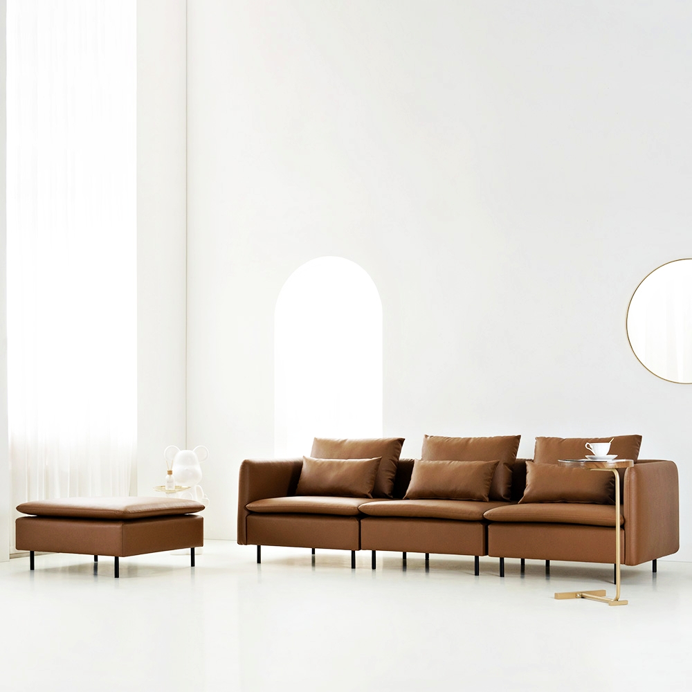 동서가구 모디퍼 가죽 모듈소파 스툴포함, 카멜, 4인용