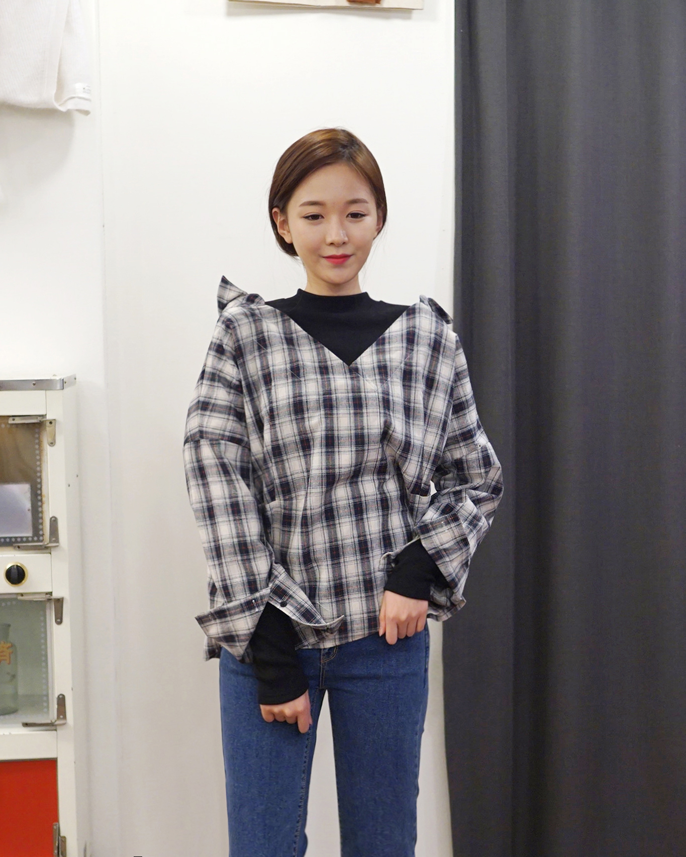 하이넥 레이어드 체크셔츠 이미지 4