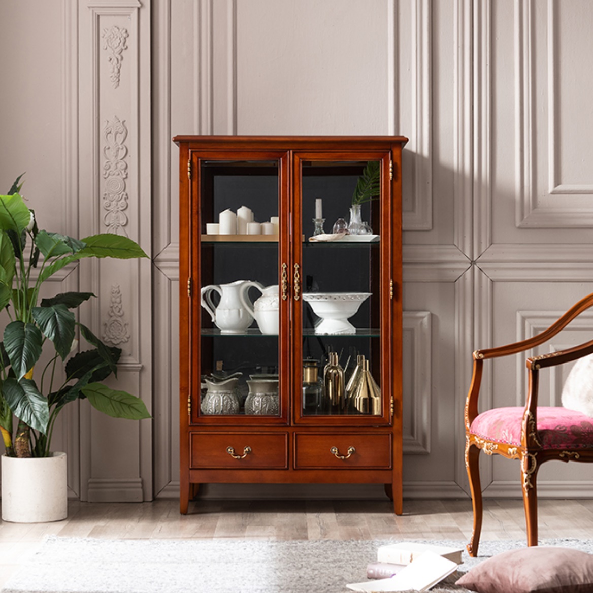 엔틱장식장 빈티지장식장 고급 클래식 거실유리장 유리진열장