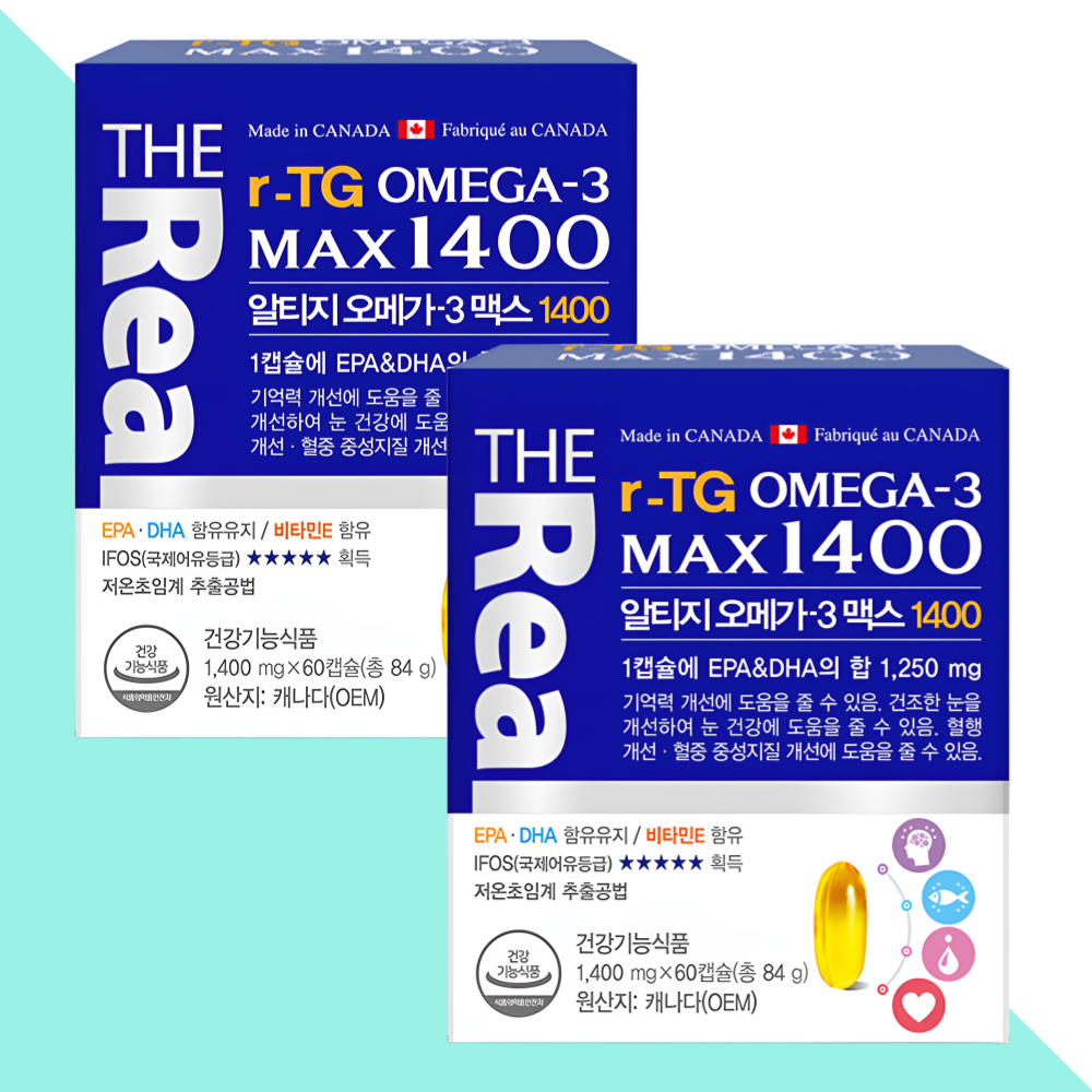 오메가3 더리얼 알티지 1400 맥스 DHA 60캡슐X2박스 - 메인 이미지