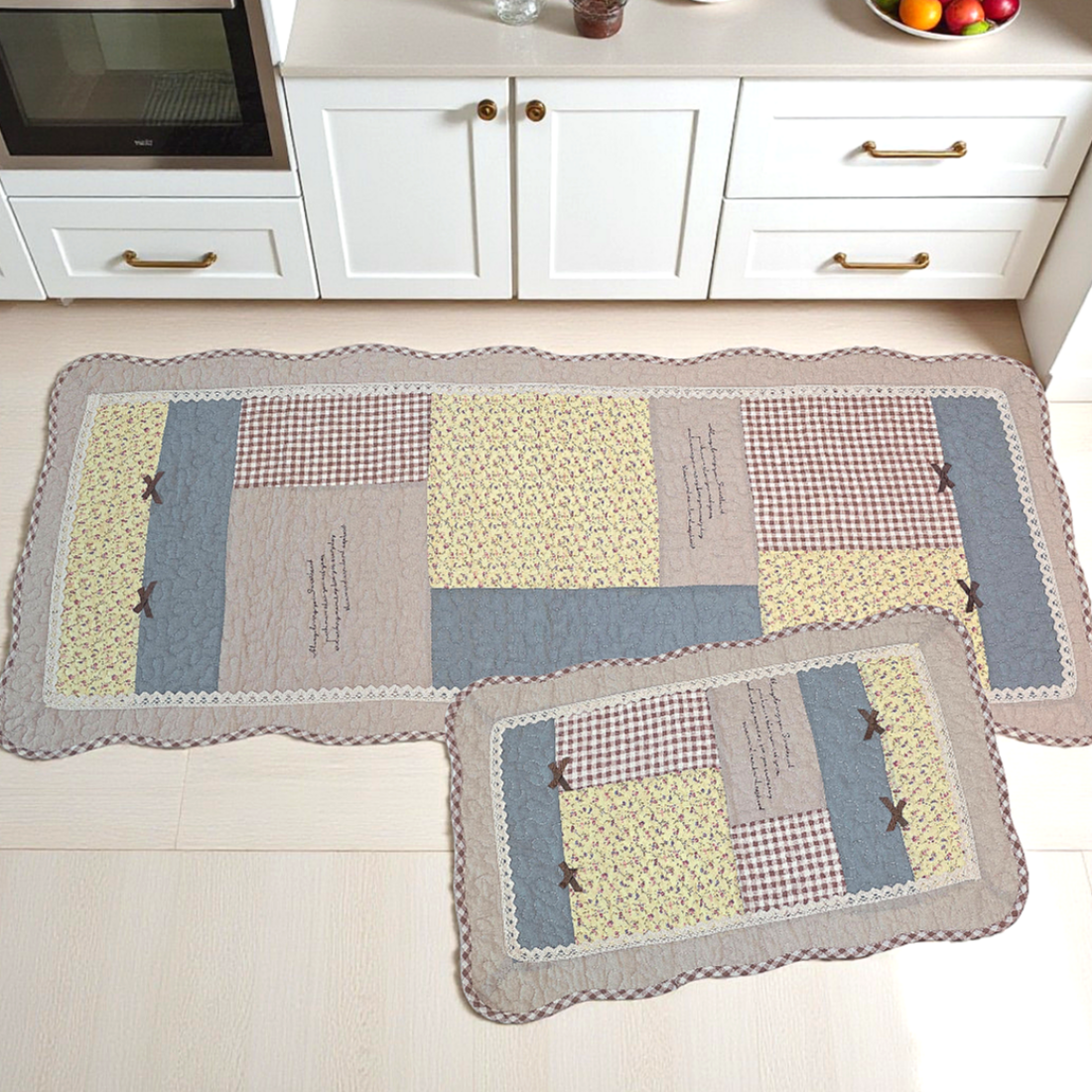 홈집합 면 누빔 미끄럼방지 주방 부엌 발매트 사계절용 빈티지 리본, 50x130cm