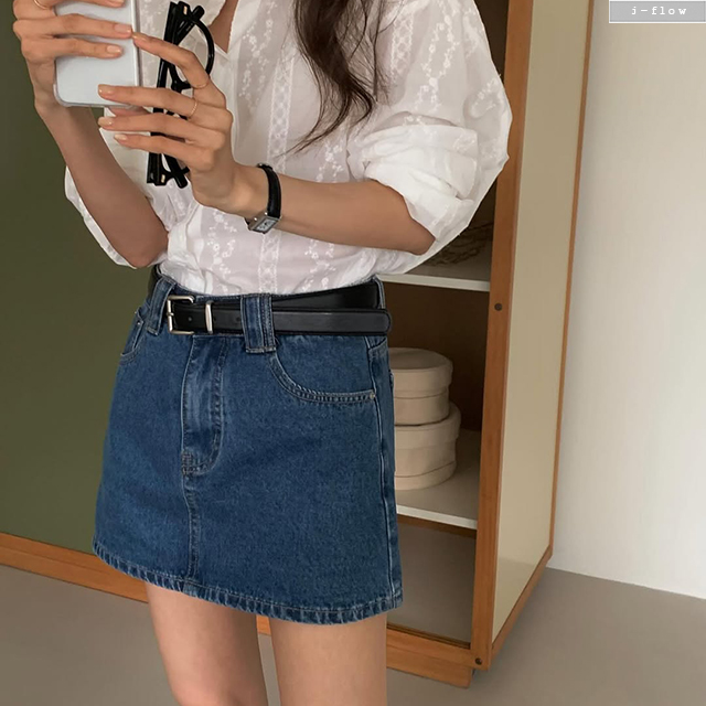 젬스 스티치 데님 A라인 미니스커트 1col S,M 가을 봄 바지안감 진청 제이플로우 - 상세 이미지 2