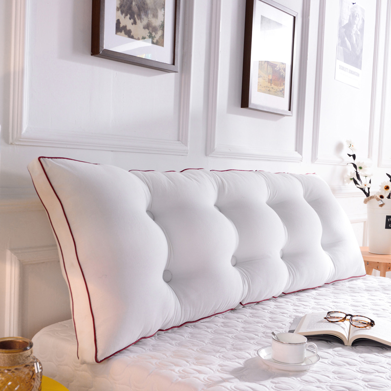 침대헤드 쿠션 체크 패턴 자취방 침대가드 인테리어 화이트 길이 100x20x50cm 단품+단추 - 상세 이미지 4