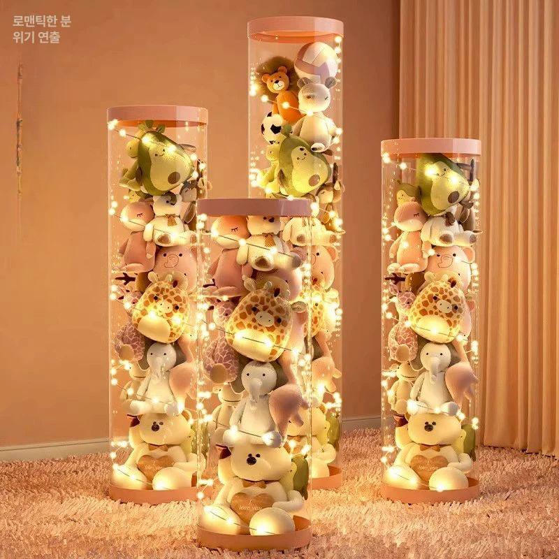 인형 보관통 대형 지퍼형 원통 이동식 클립형 원형통 원기둥 다용도 아크릴 정리 정리함 확장형 32x150cm 버튼 약 80개 - 상세 이미지 2