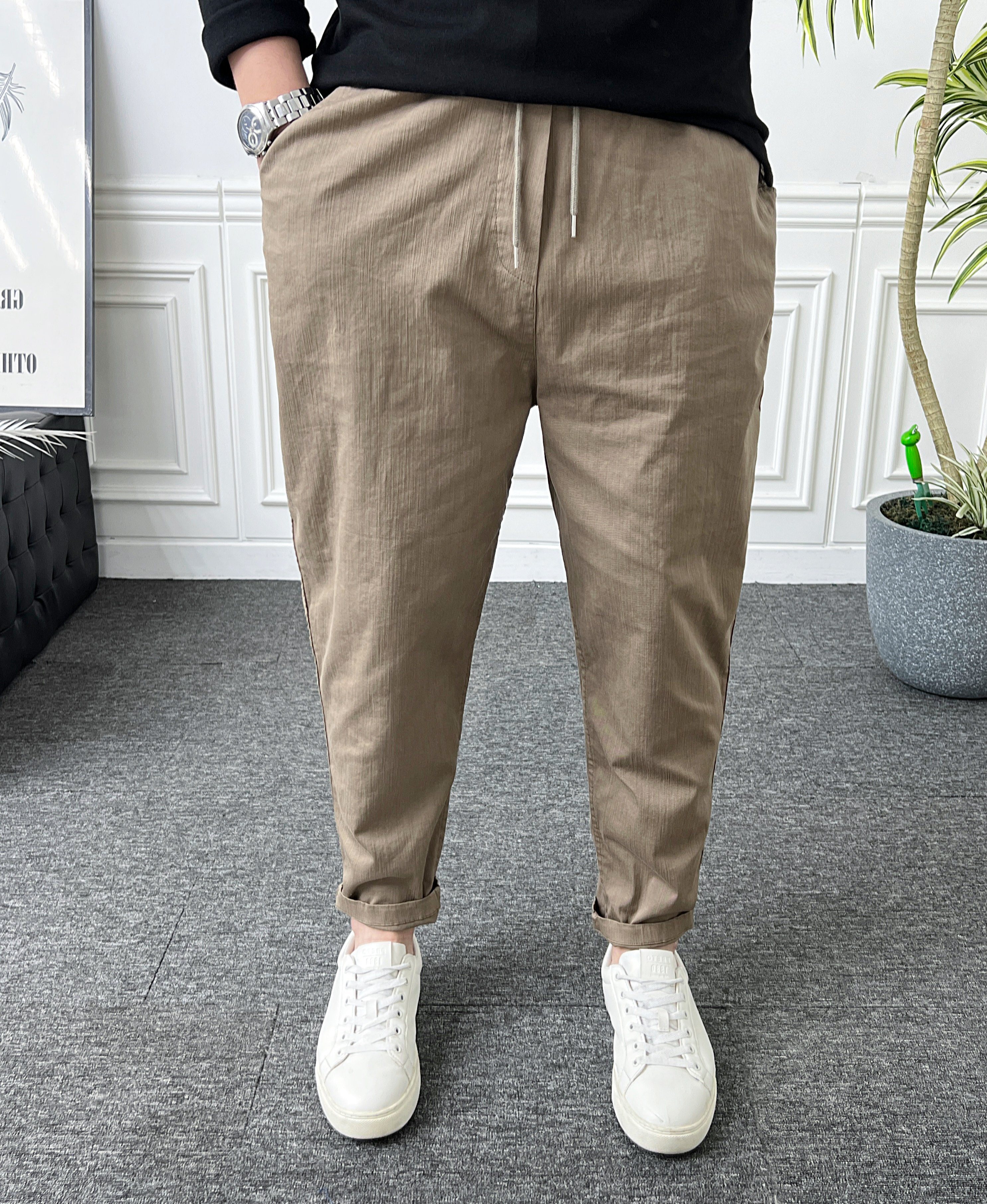 남자 면바지 밴딩 스판 바이오 워싱 배기 벌룬팬츠 - 상세 이미지 5