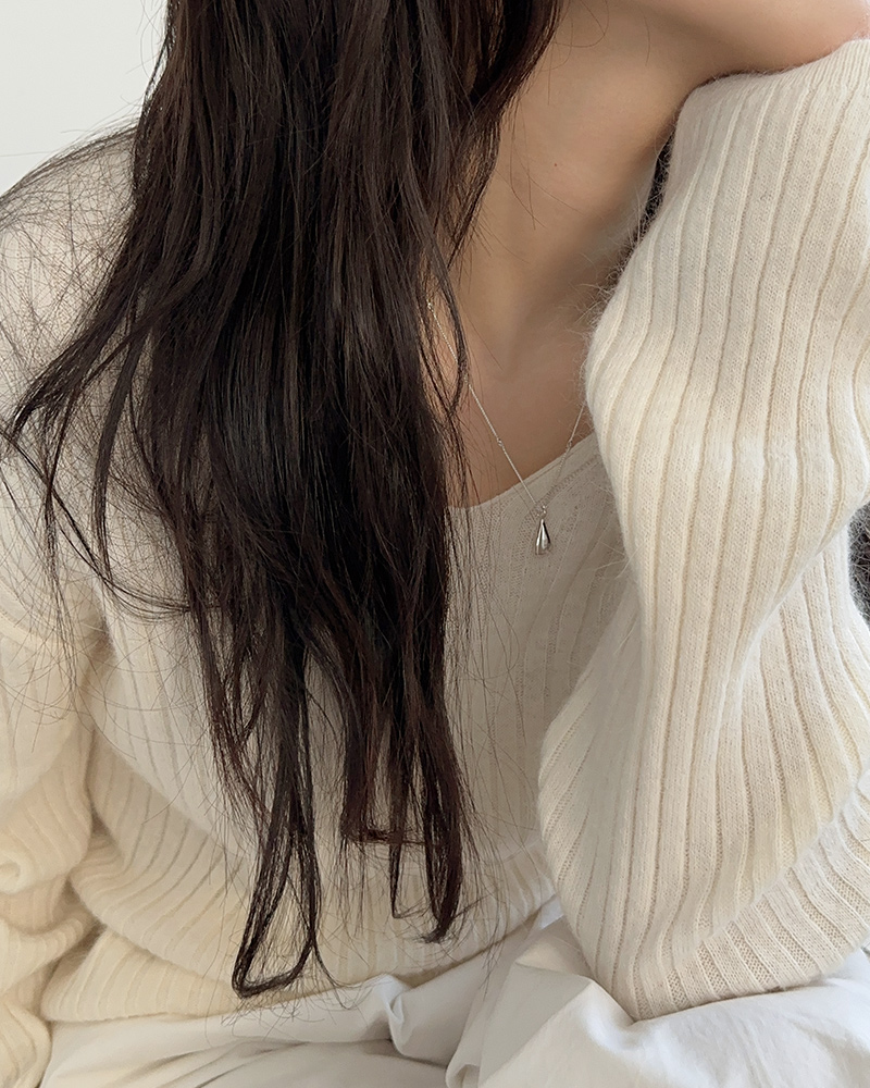 실버 925 리버스 하트 플랫 디테일 커브체인 목걸이 - 상세 이미지 5