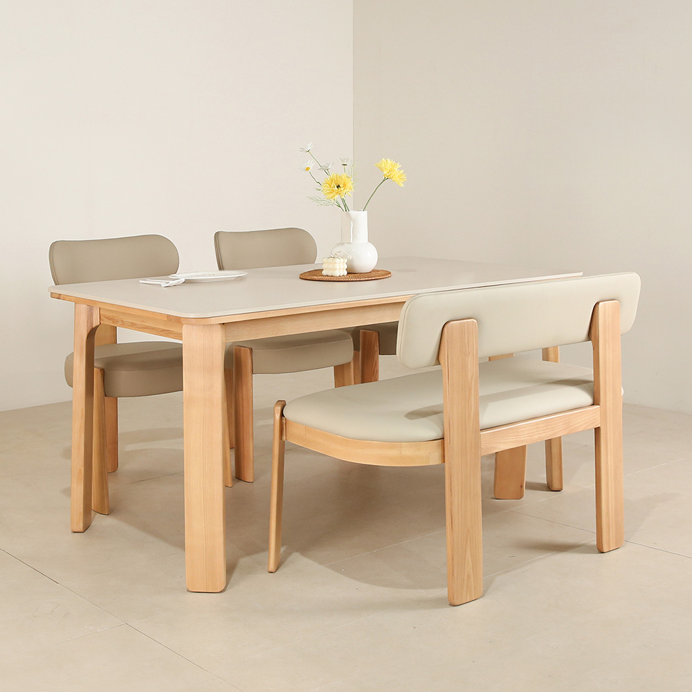 스코나 네브라 애쉬원목 가죽 2인 식탁 벤치 의자