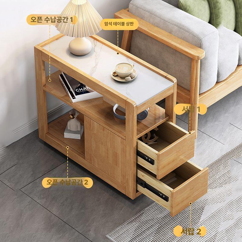 이동식 사이드테이블 쇼파 선반 우드 옆 소품 트레이 수납장 캐비닛 내추럴 30Lx70Wx62Hcm - 상세 이미지 3