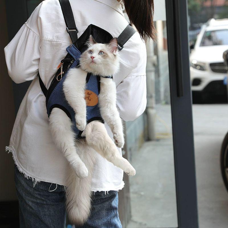 고양이 포대기 산책가방 이동 산책 강아지앞가방 숄더백 반려견 반려동물 이동장 이동가방 데님블루 M 2.5~3.5kg - 상세 이미지 4