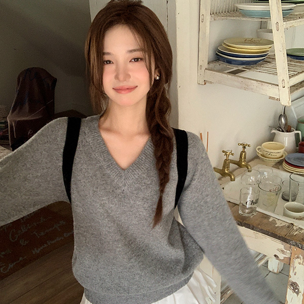 세미크롭 롱 2기장 브이넥 울 니트 nt5213 제품 이미지