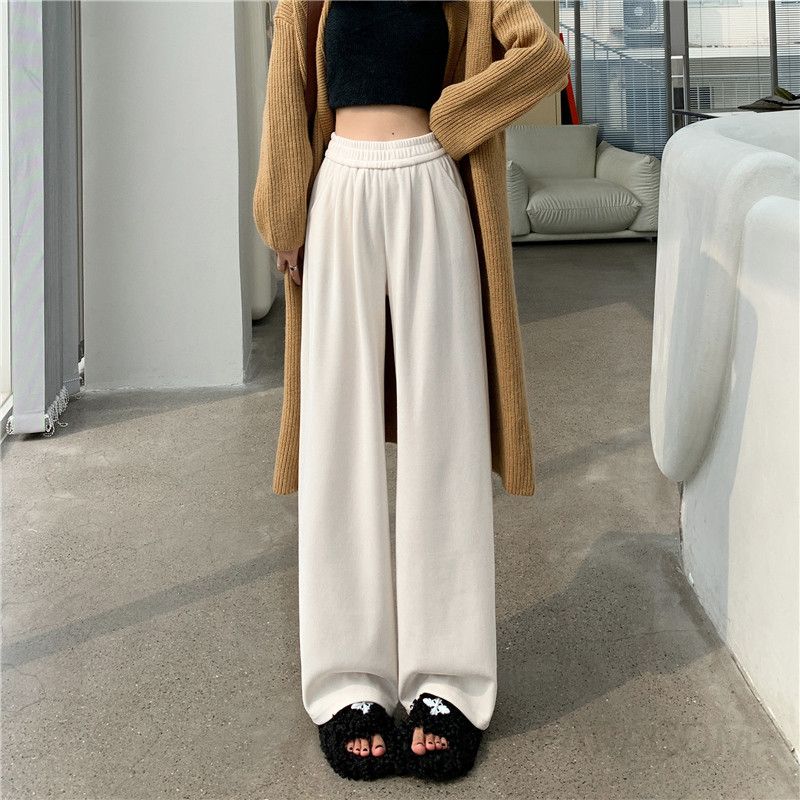 여성 겨울 코듀로이 밴딩 와이드 팬츠 캐주얼 스타일 부드러운 착용감 편안한 가을 겨울용 통바지 하이웨스트 디자인 데일리 활용도 높은 기모소재 - 상세 이미지 4