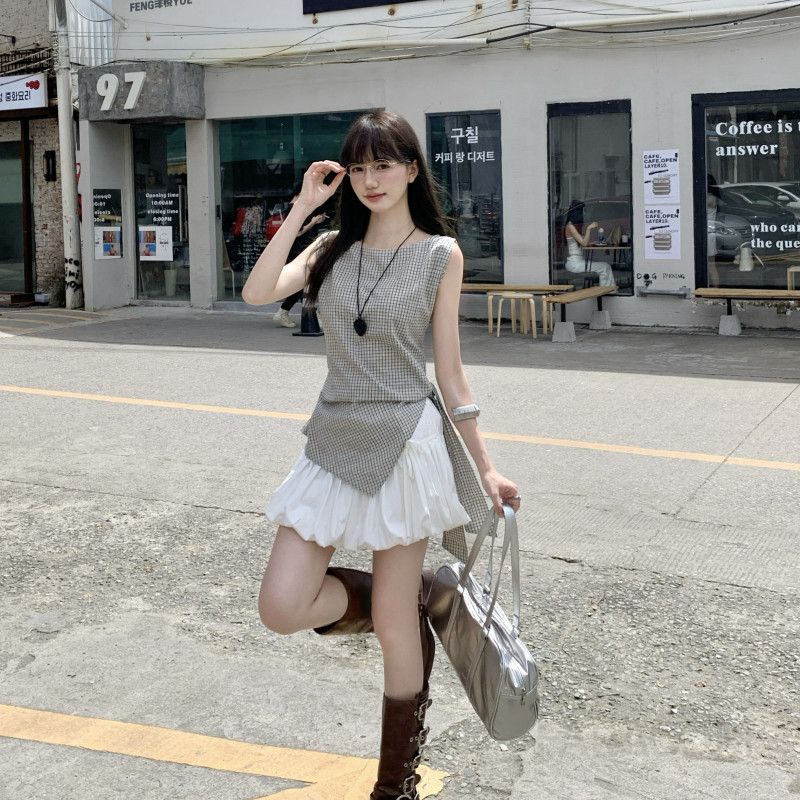 레트로 스타일 여성 여름 플레드 셔츠 조끼 캐주얼한 민소매 디자인 시원한 착용감 외출용 스타일리시한 데일리 아우터웨어 - 상세 이미지 4